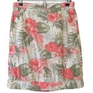 Denver Hayes XS TP Linen Viscose Tropical Skirt Coral & Green Back Elastic
